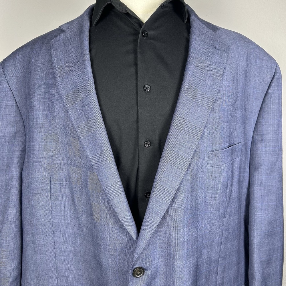 Ralph Lauren 54R 100% Wool Blue Windowpane Plaid Blazer Sport Coat 2 Button